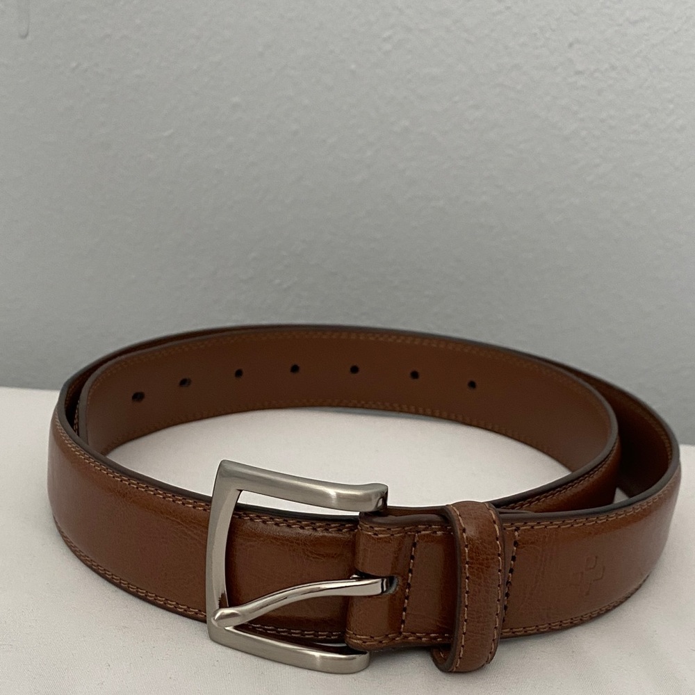 Vince Camuto Tan Leather Belt with Silver Buckle